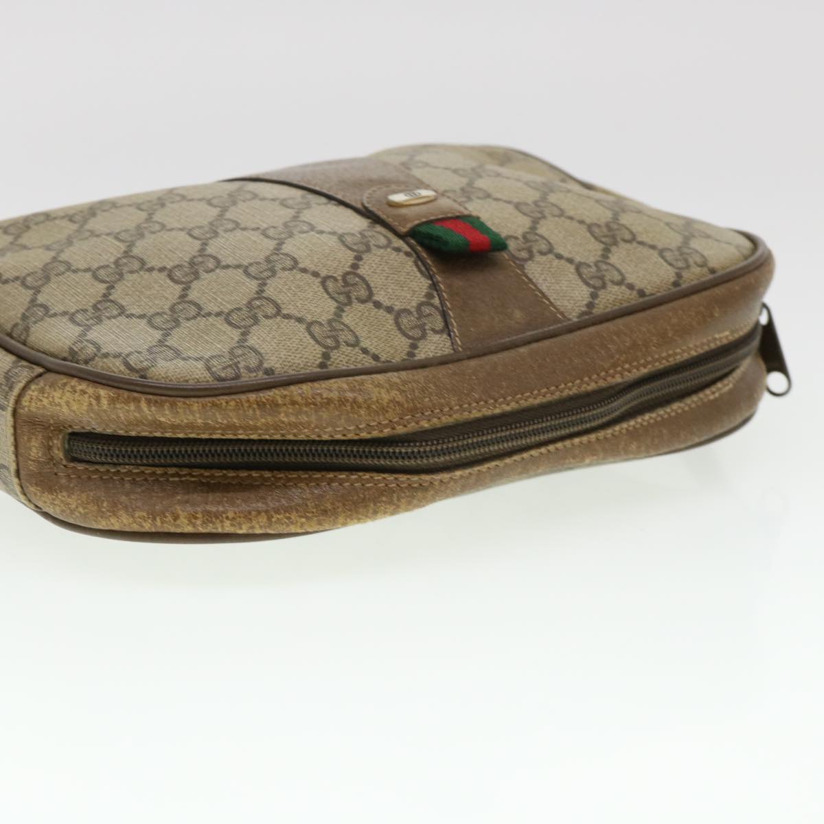 GUCCI GG Canvas Web Sherry Line Clutch Bag Beige Red Green am4114