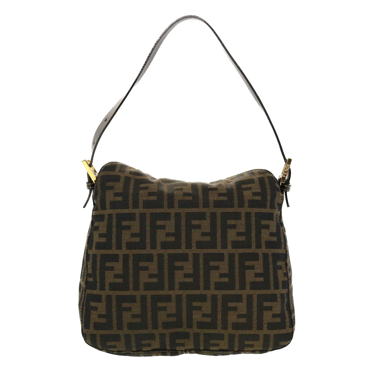 FENDI Zucca Canvas Mamma Baguette Shoulder Bag Nylon Brown Black am4225