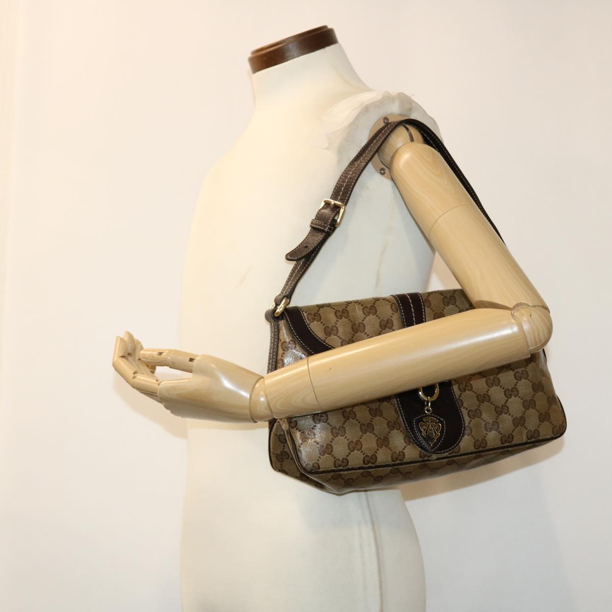 GUCCI GG Canvas Shoulder Bag Coated Canvas Beige 181483 am4265