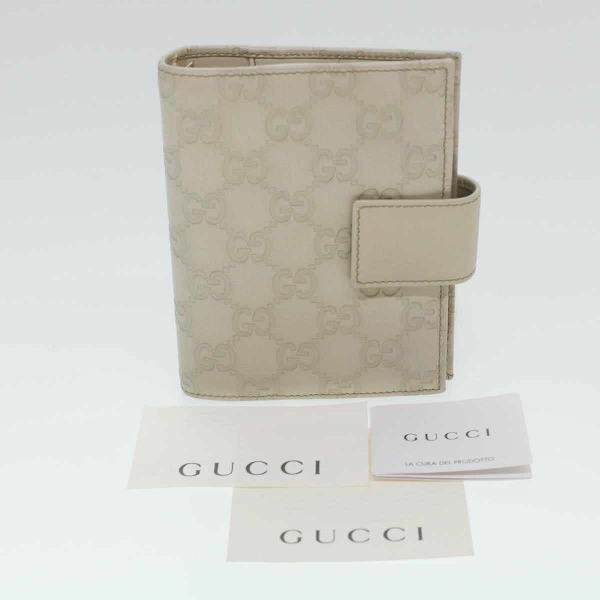 GUCCI GG Canvas Day Planner Cover Leather White 115240 am4294
