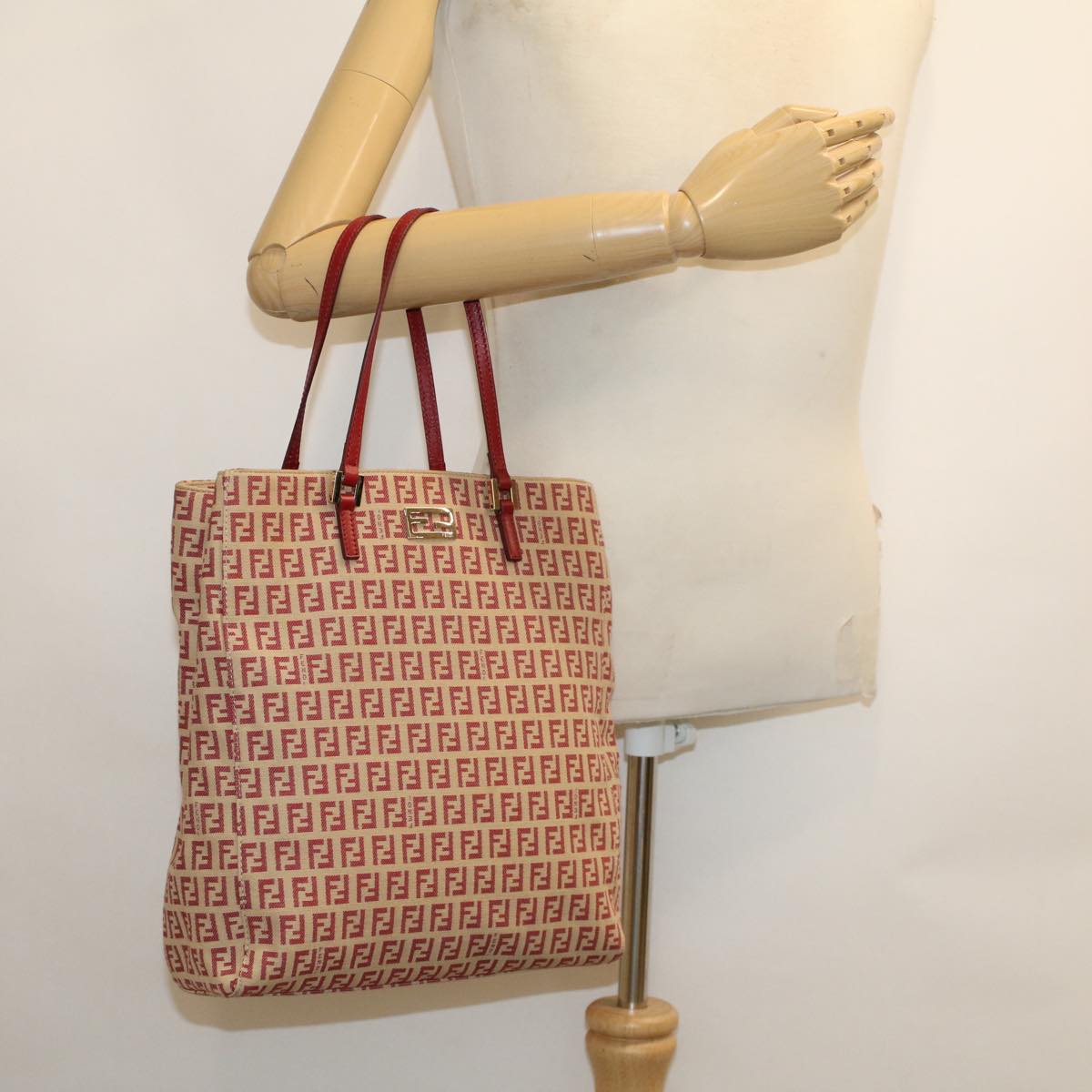 FENDI Zucchino Canvas Tote Bag Red am4379