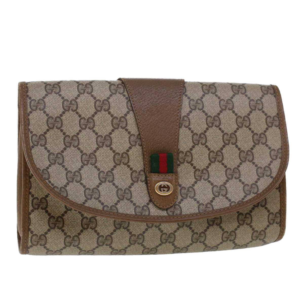 GUCCI GG Canvas Web Sherry Line Clutch Bag Beige Red 89.01.030 am4401