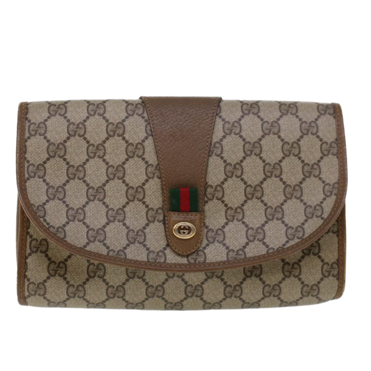 GUCCI GG Canvas Web Sherry Line Clutch Bag Beige Red 89.01.030 am4401