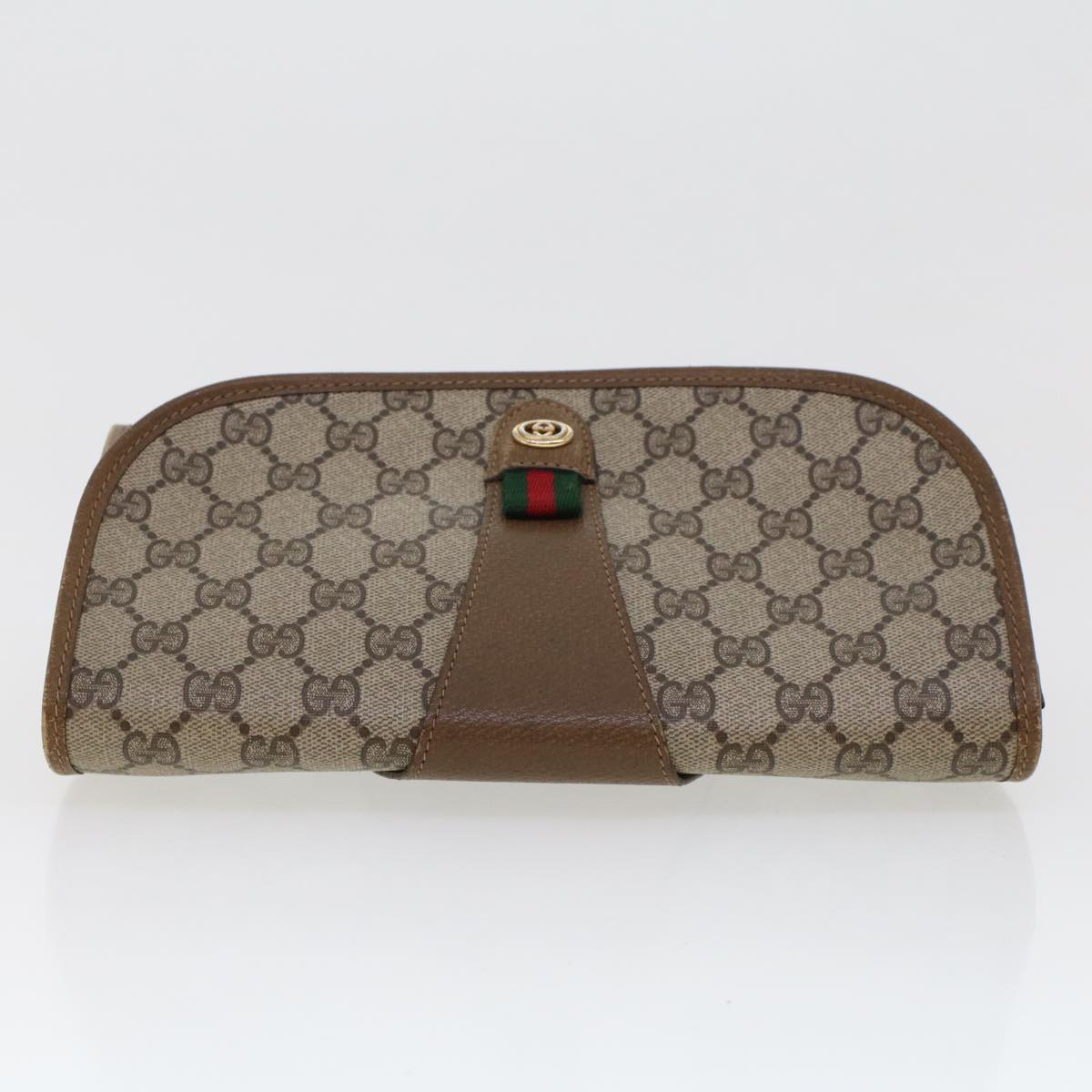 GUCCI GG Canvas Web Sherry Line Clutch Bag Beige Red 89.01.030 am4401