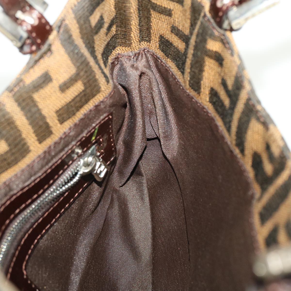 FENDI Zucca Canvas Mamma Baguette Shoulder Bag Nylon Brown Black am4494