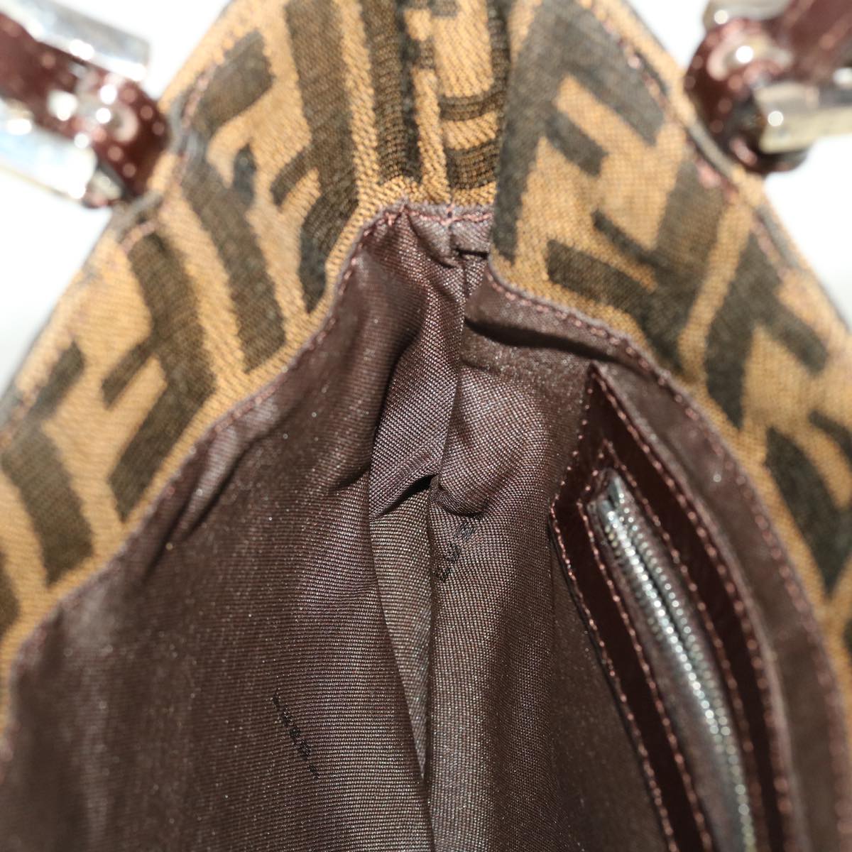 FENDI Zucca Canvas Mamma Baguette Shoulder Bag Nylon Brown Black am4494