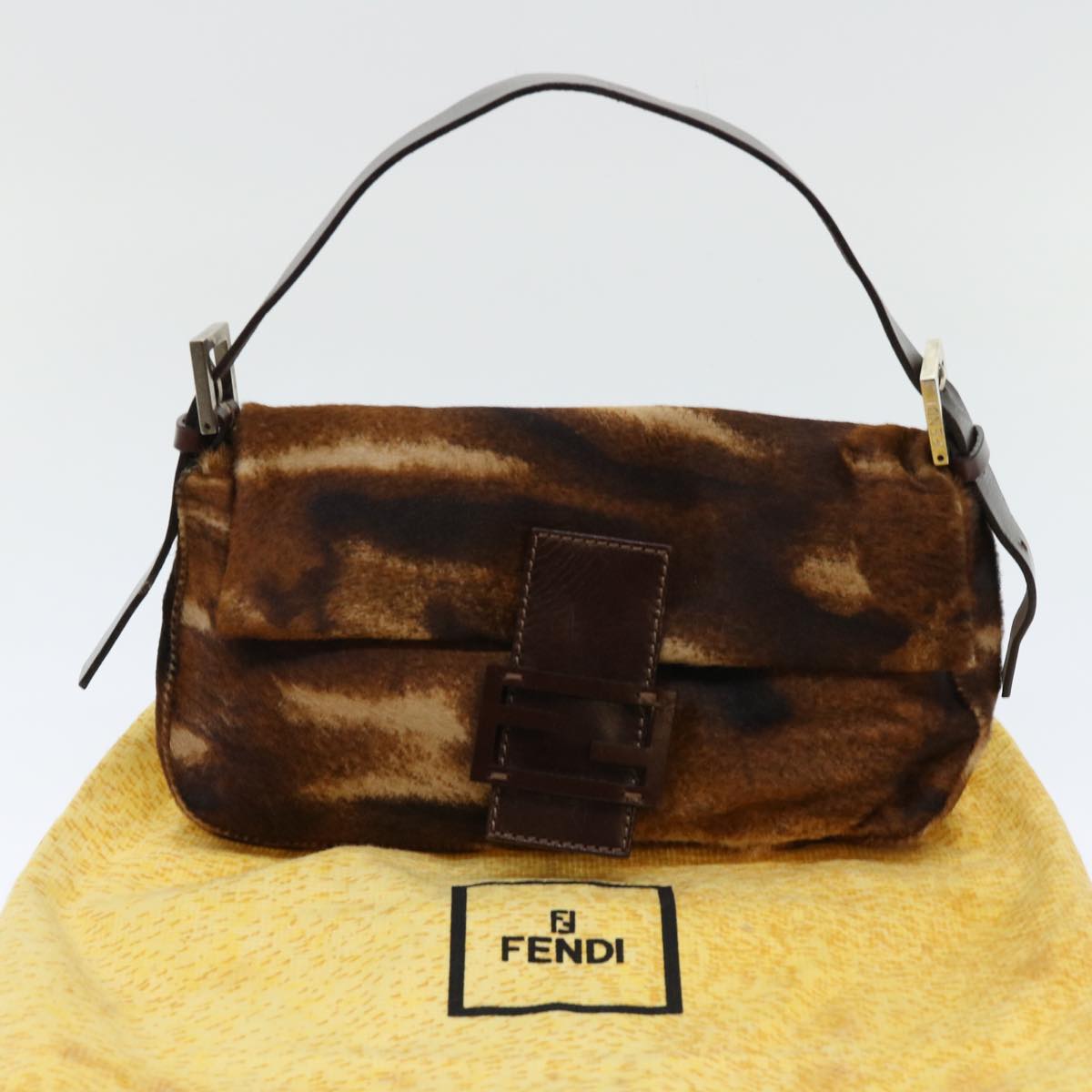 FENDI Mamma Baguette Shoulder Bag Harako leather Brown am4876