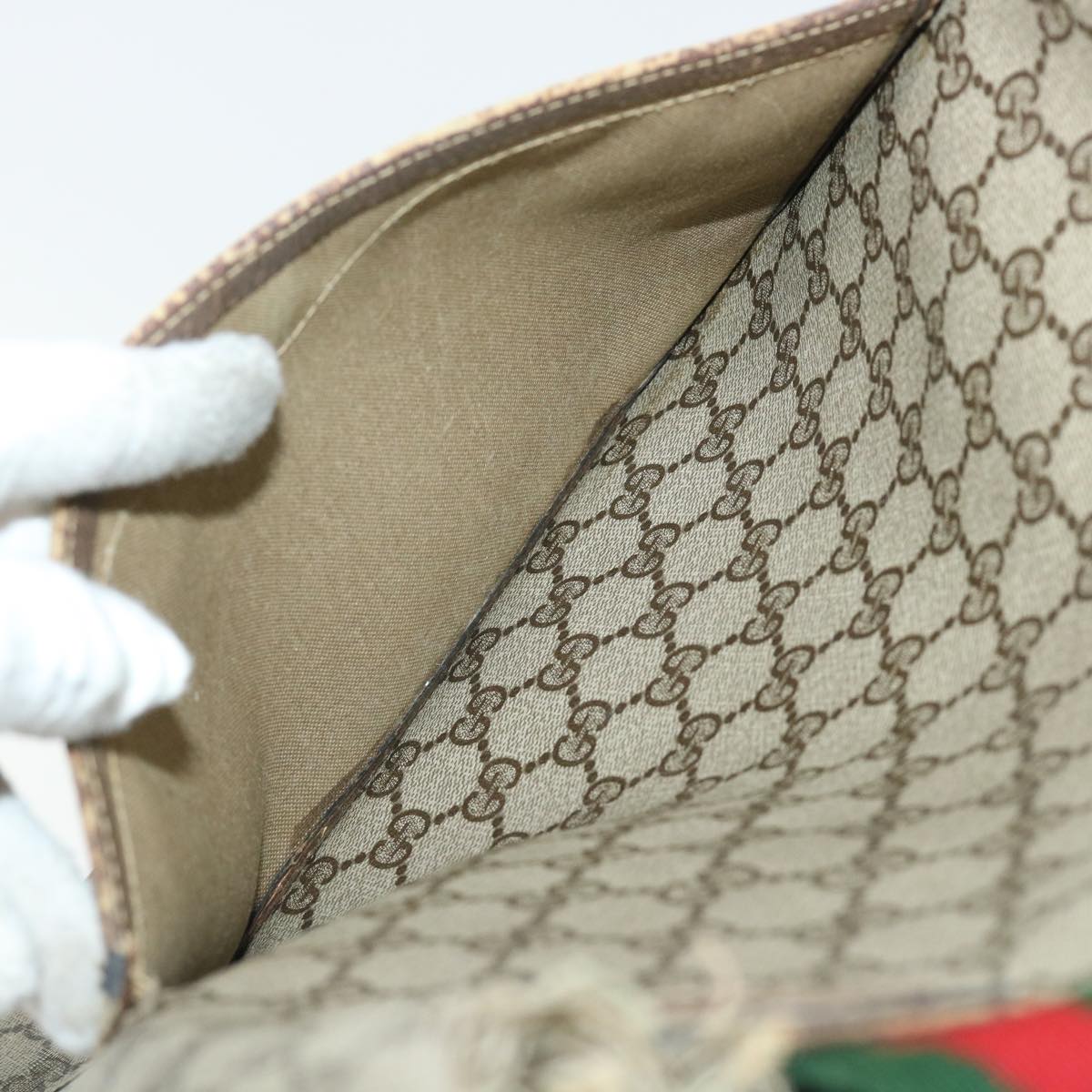 GUCCI GG Canvas Web Sherry Line Shoulder Bag PVC Leather 2Set Beige am4903