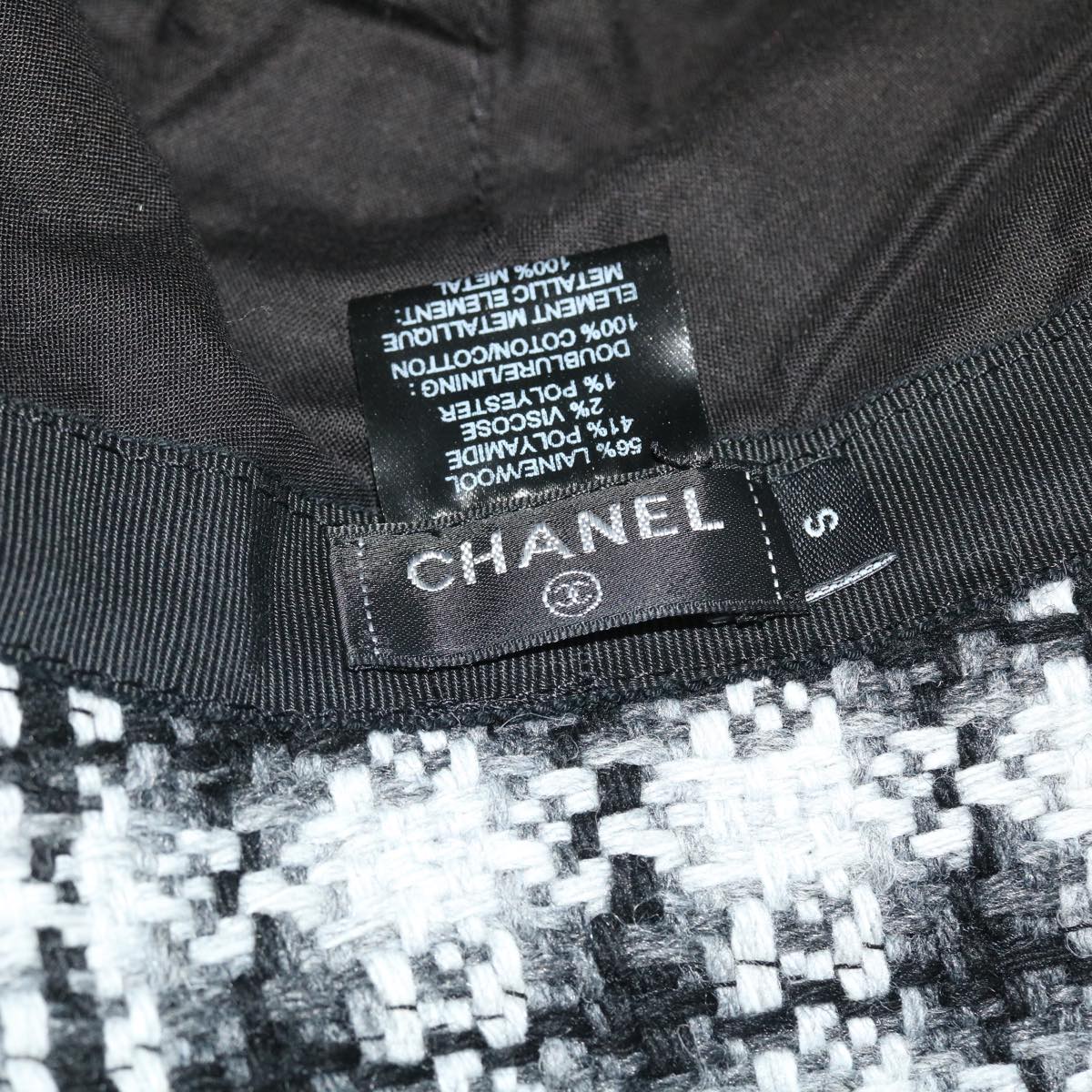 CHANEL COCO Mark Hat Wool S White Black CC am4943