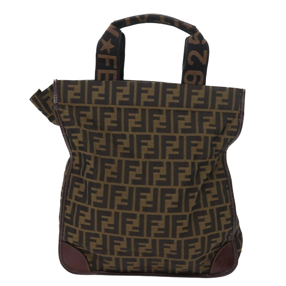FENDI Zucca Canvas Hand Bag Nylon 2Set Brown Black am5047