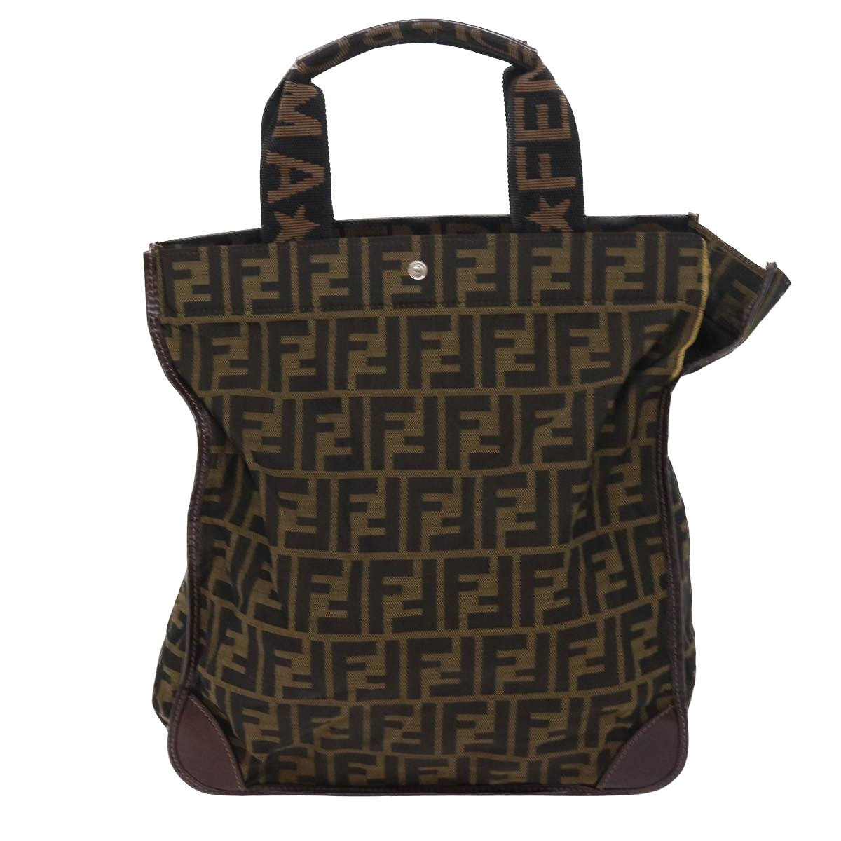 FENDI Zucca Canvas Hand Bag Nylon 2Set Brown Black am5047