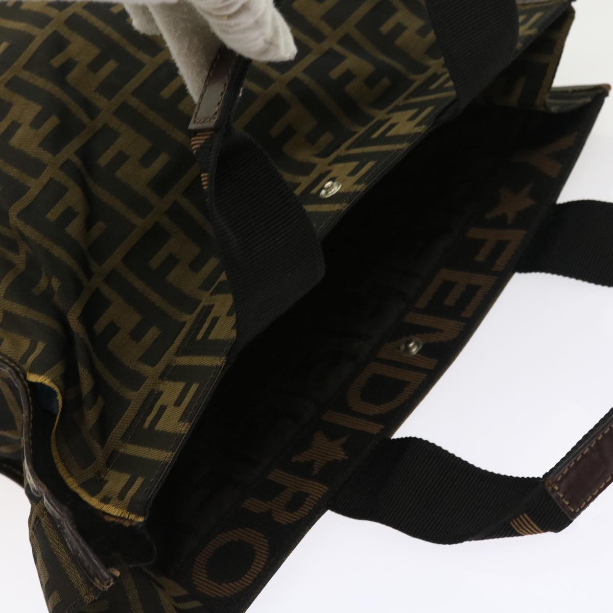 FENDI Zucca Canvas Hand Bag Nylon 2Set Brown Black am5047