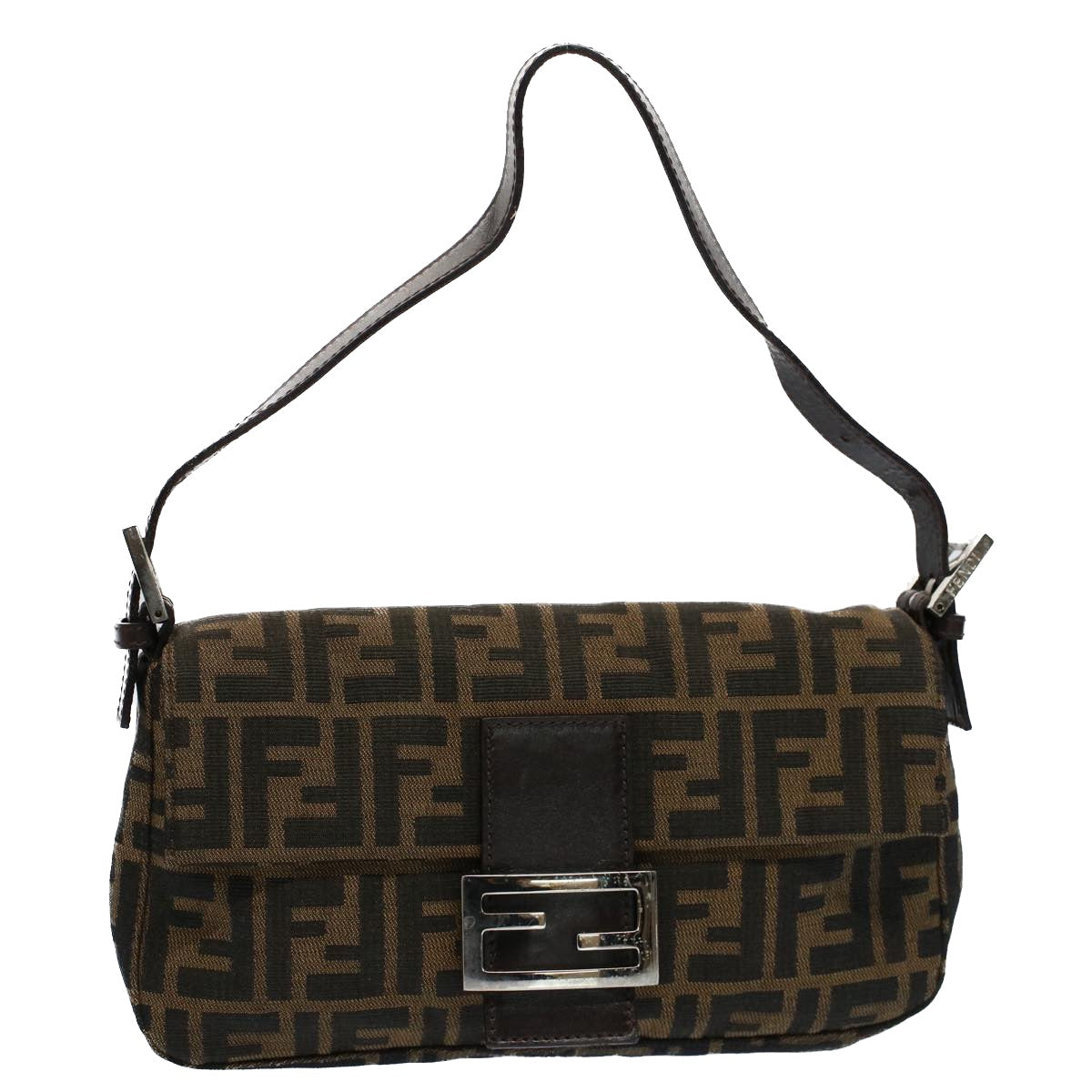 FENDI Zucca Canvas Mamma Baguette Shoulder Bag Black Brown am5065