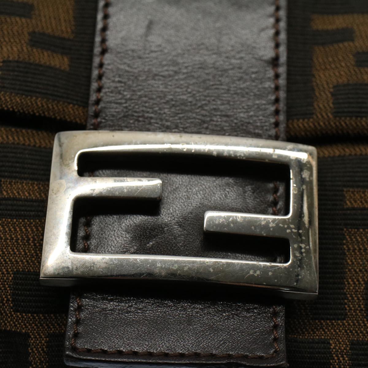 FENDI Zucca Canvas Mamma Baguette Shoulder Bag Black Brown am5065
