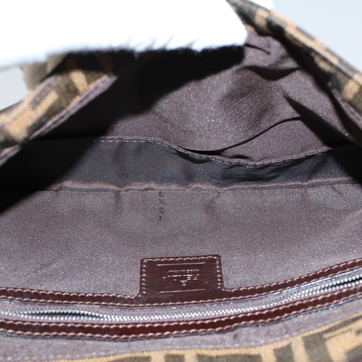 FENDI Zucca Canvas Mamma Baguette Shoulder Bag Black Brown am5065