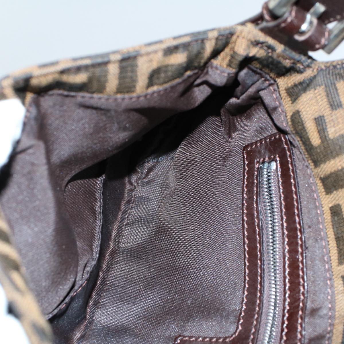 FENDI Zucca Canvas Mamma Baguette Shoulder Bag Black Brown am5065