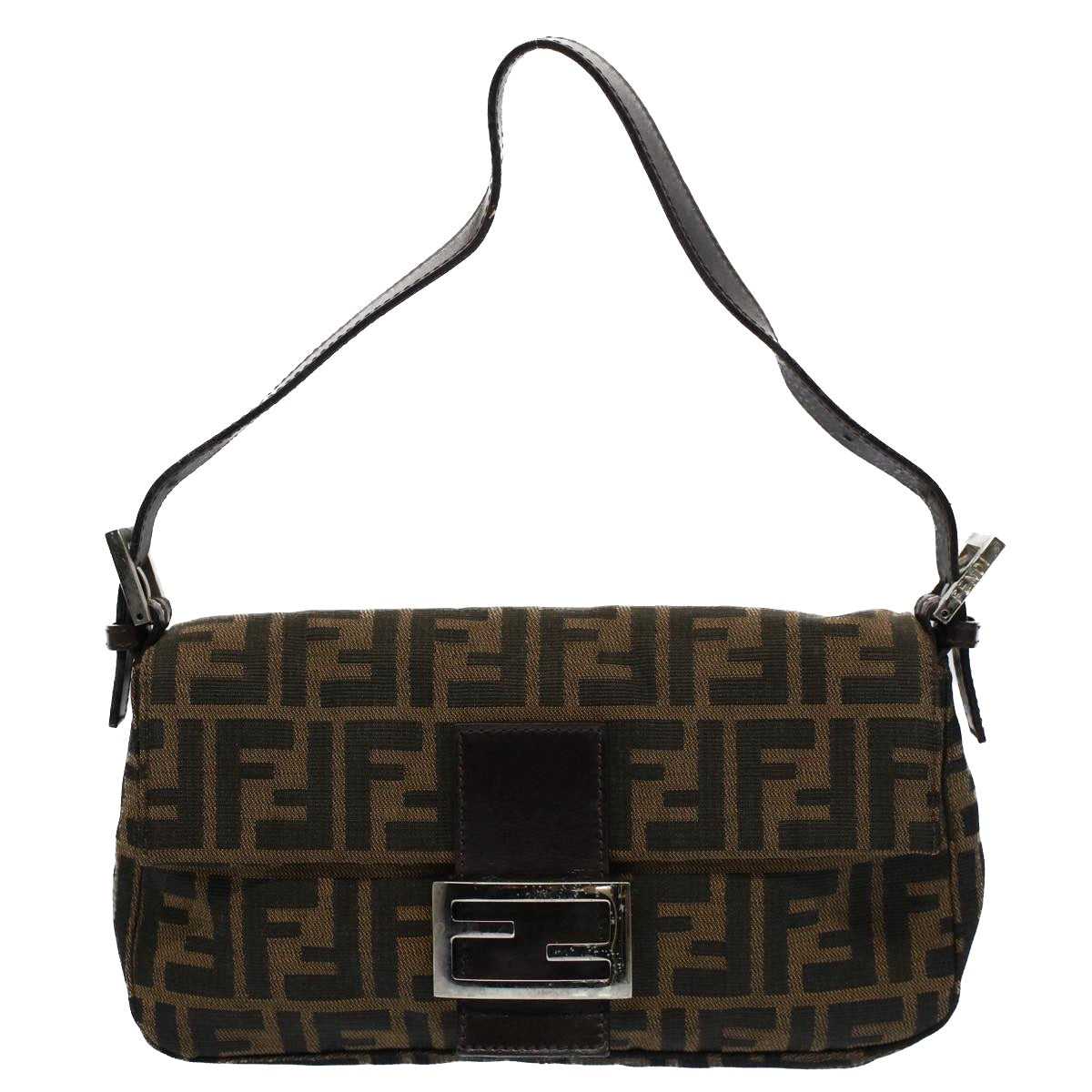 FENDI Zucca Canvas Mamma Baguette Shoulder Bag Black Brown am5065