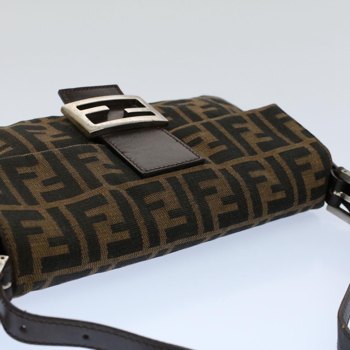 FENDI Zucca Canvas Mamma Baguette Shoulder Bag Black Brown am5065