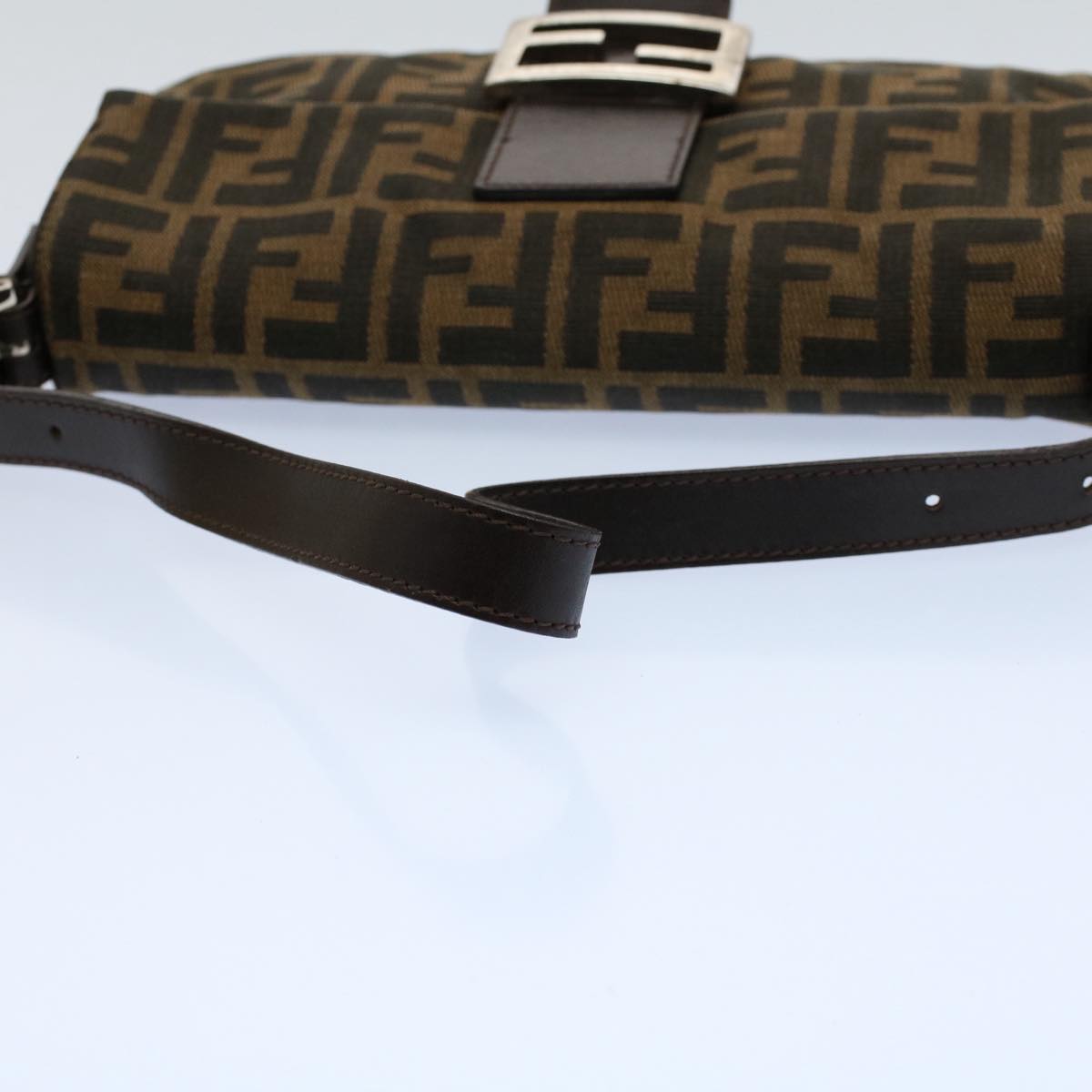 FENDI Zucca Canvas Mamma Baguette Shoulder Bag Black Brown am5065