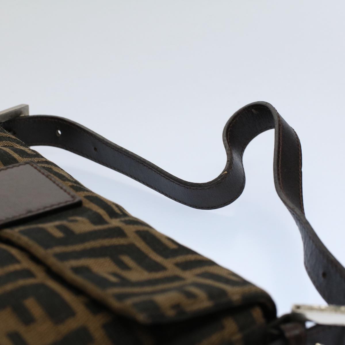 FENDI Zucca Canvas Mamma Baguette Shoulder Bag Black Brown am5065