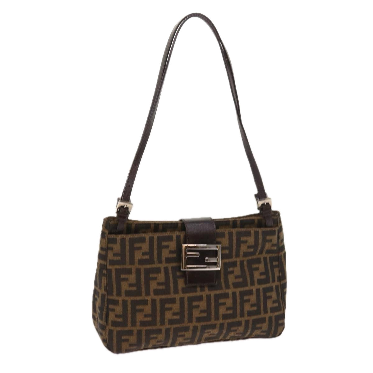 FENDI Zucca Canvas Shoulder Bag Black Brown am5068