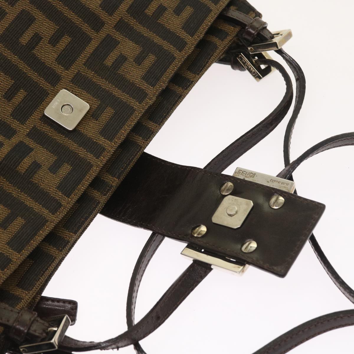 FENDI Zucca Canvas Shoulder Bag Black Brown am5068