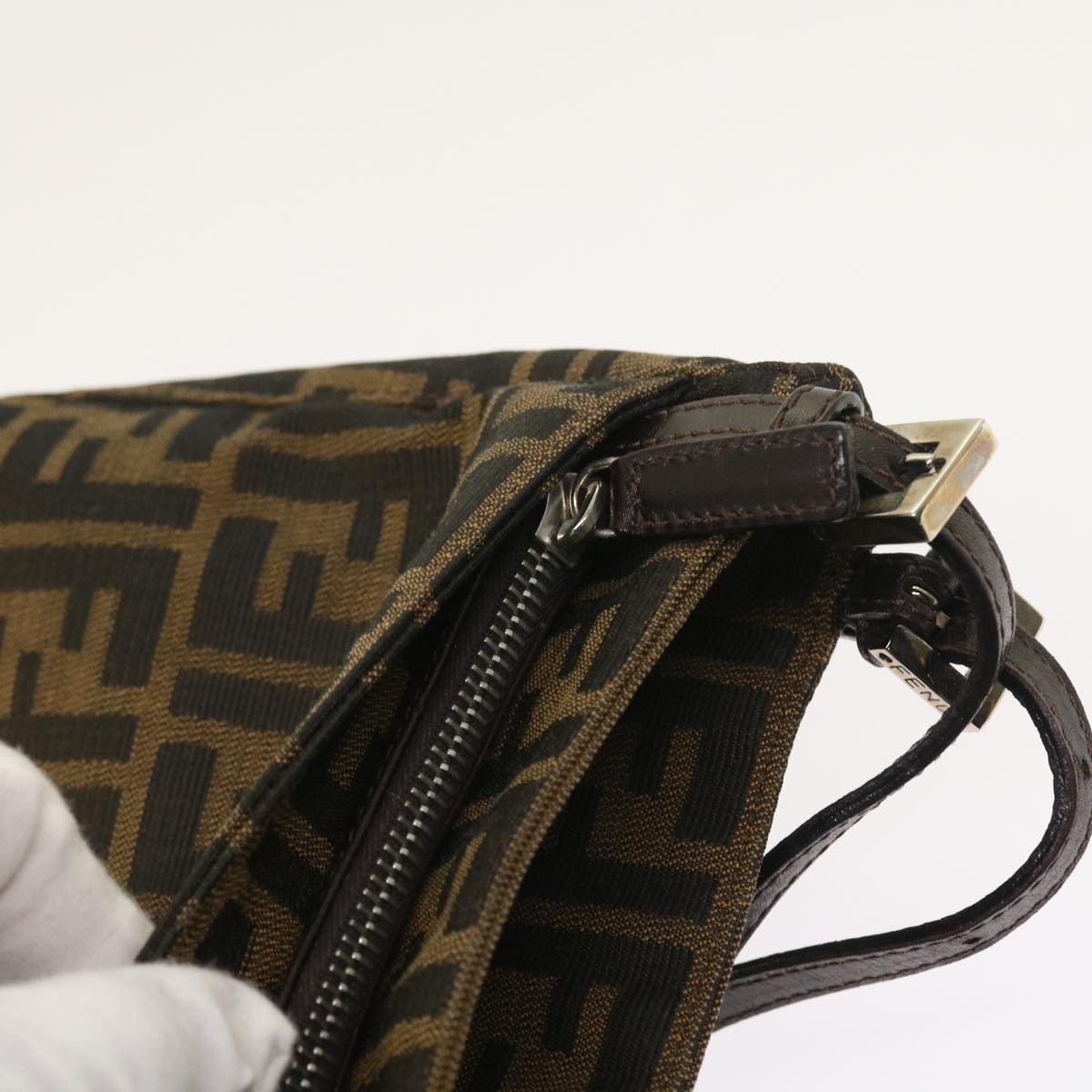 FENDI Zucca Canvas Shoulder Bag Black Brown am5068