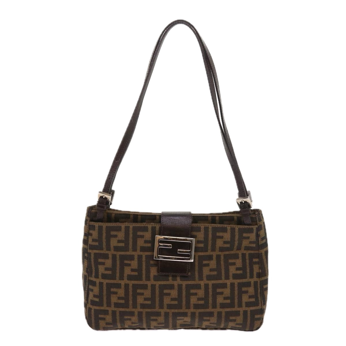 FENDI Zucca Canvas Shoulder Bag Black Brown am5068