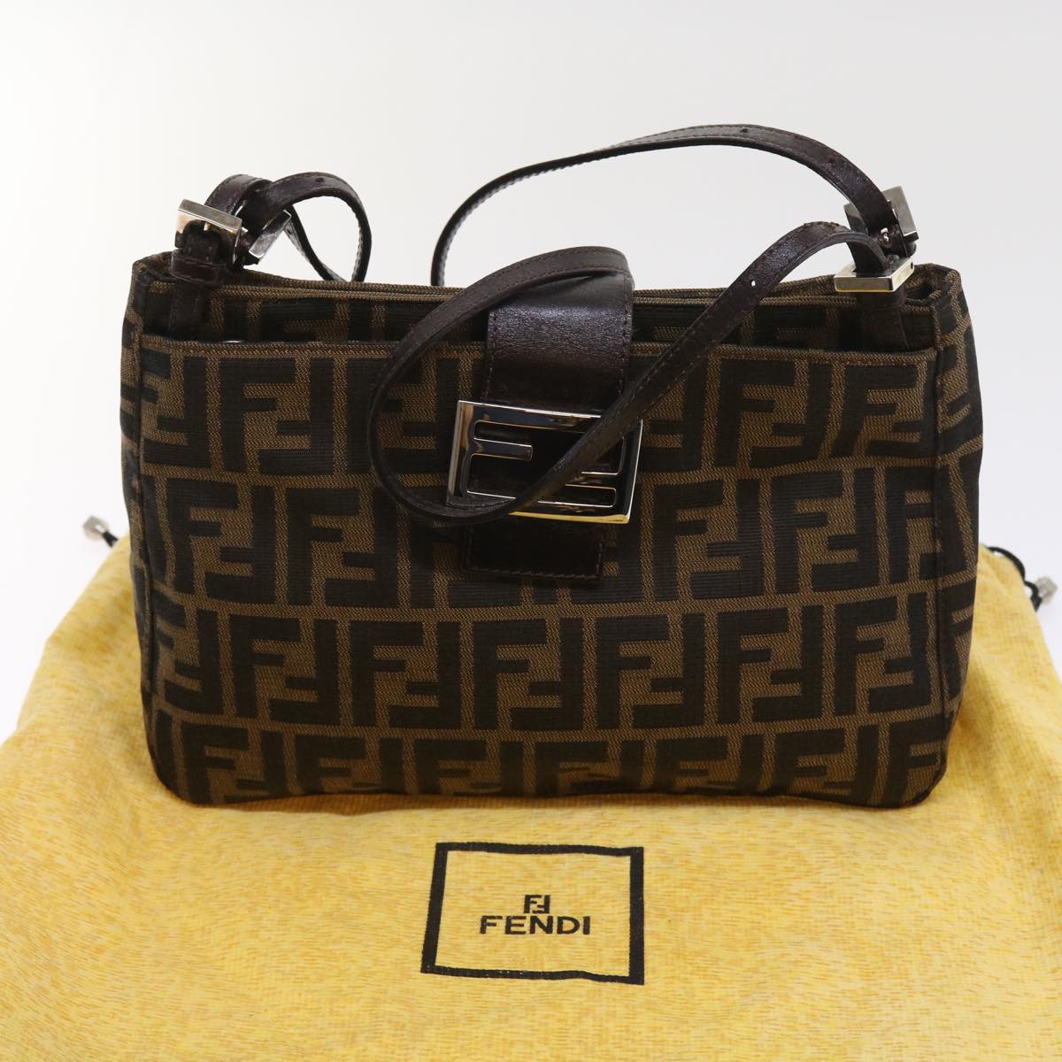 FENDI Zucca Canvas Shoulder Bag Black Brown am5068