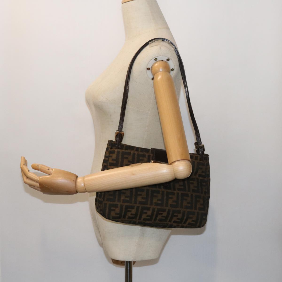 FENDI Zucca Canvas Shoulder Bag Black Brown am5068