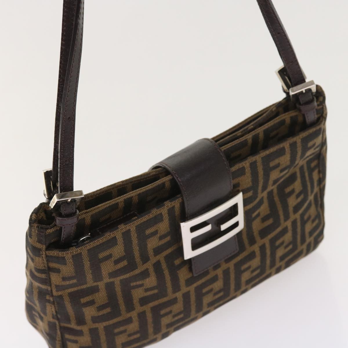 FENDI Zucca Canvas Shoulder Bag Black Brown am5068