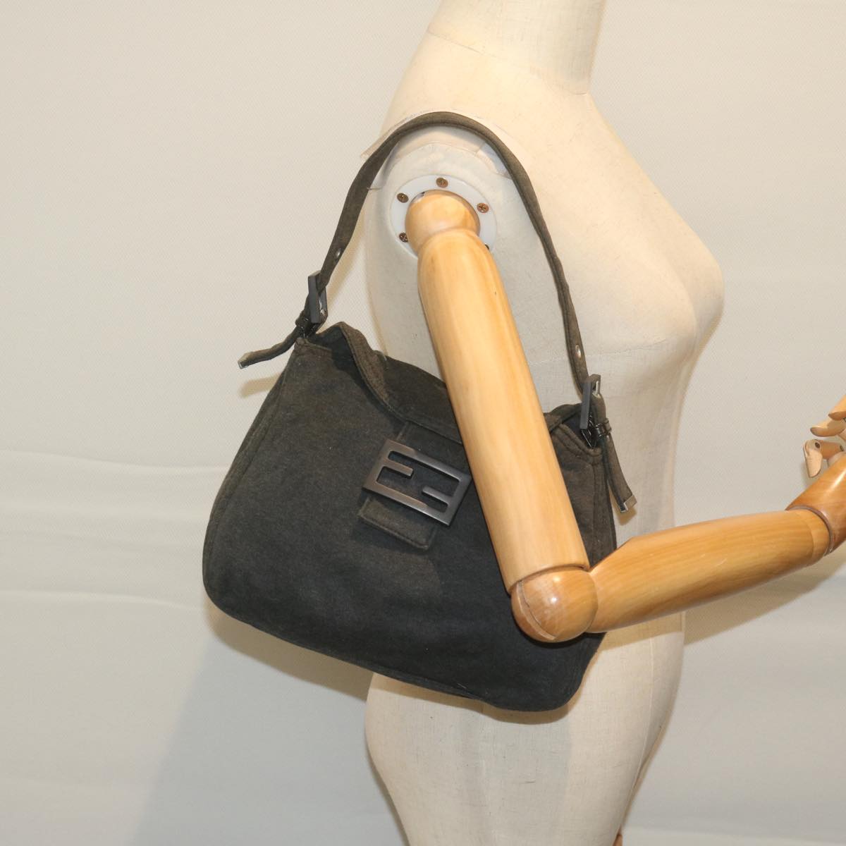 FENDI Mamma Baguette Shoulder Bag cotton Gray am5207