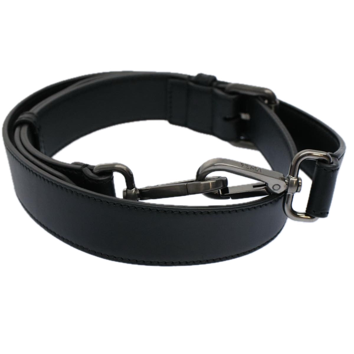 FENDI Adjustable Shoulder Strap Leather 33.9""-40.9"" Black am5224