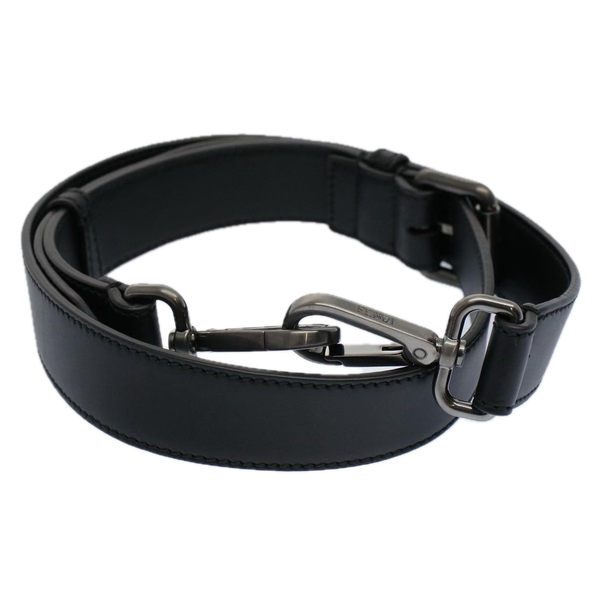 FENDI Adjustable Shoulder Strap Leather 33.9""-40.9"" Black am5224