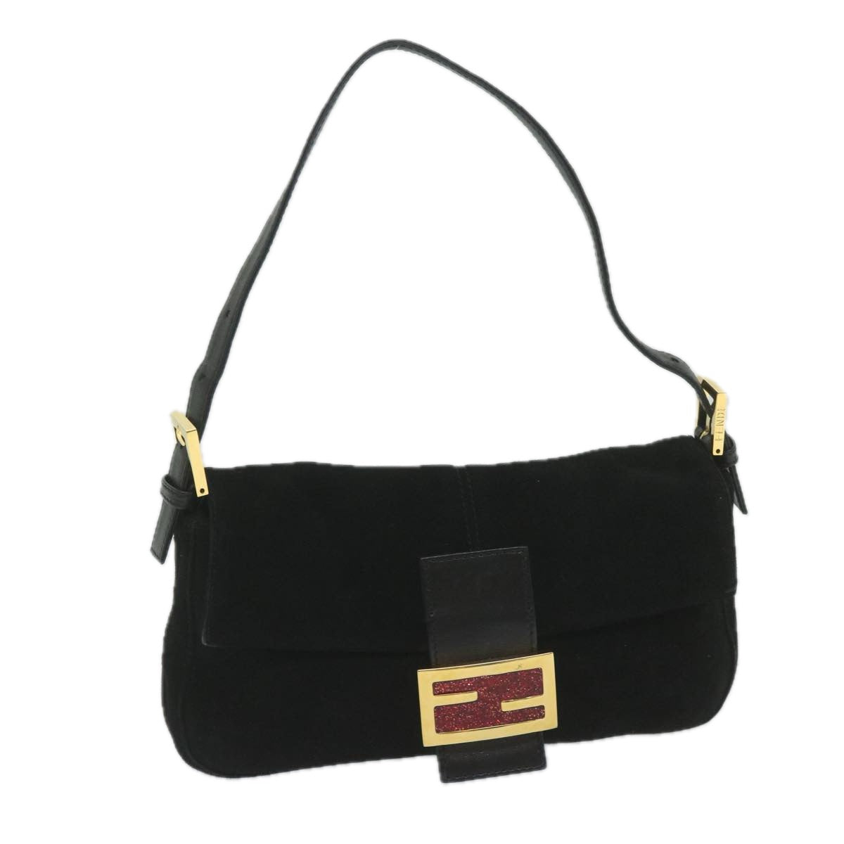 FENDI Mamma Baguette Shoulder Bag Suede Black 2813 26424 009 am5239