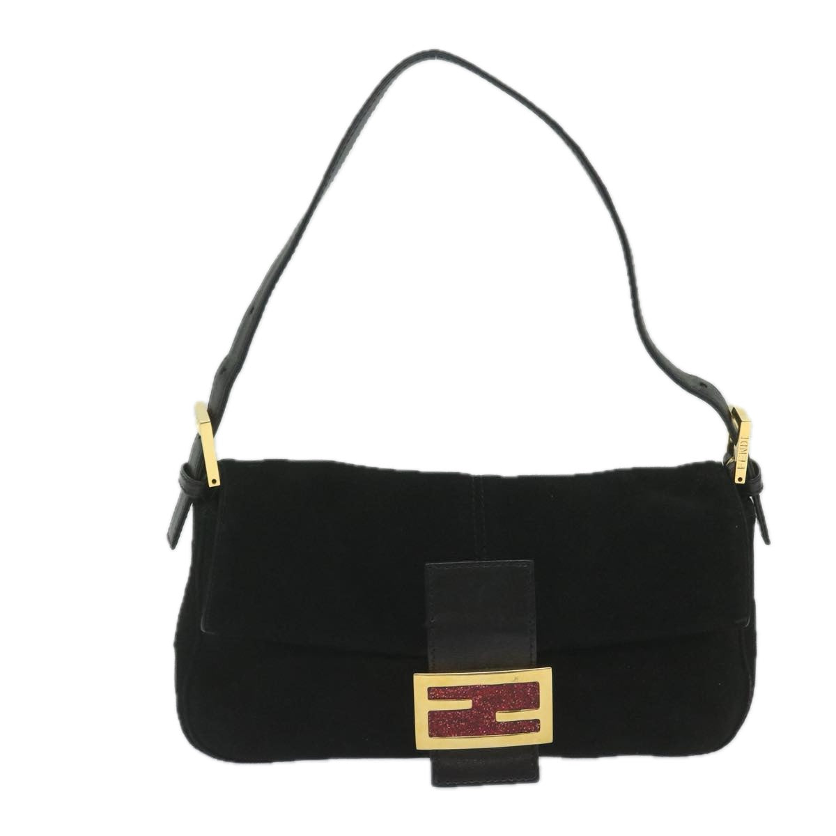 FENDI Mamma Baguette Shoulder Bag Suede Black 2813 26424 009 am5239