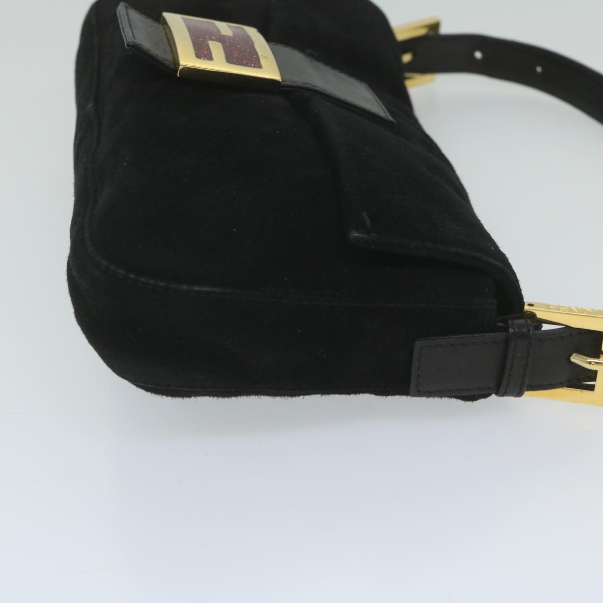 FENDI Mamma Baguette Shoulder Bag Suede Black 2813 26424 009 am5239
