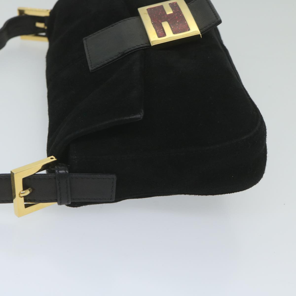 FENDI Mamma Baguette Shoulder Bag Suede Black 2813 26424 009 am5239
