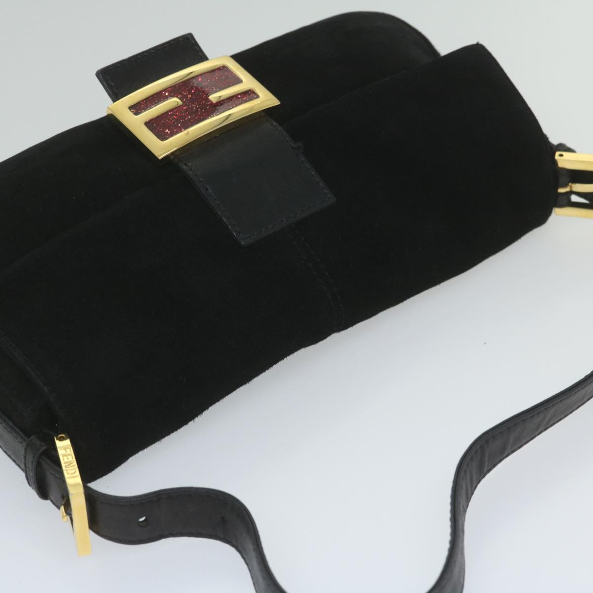 FENDI Mamma Baguette Shoulder Bag Suede Black 2813 26424 009 am5239