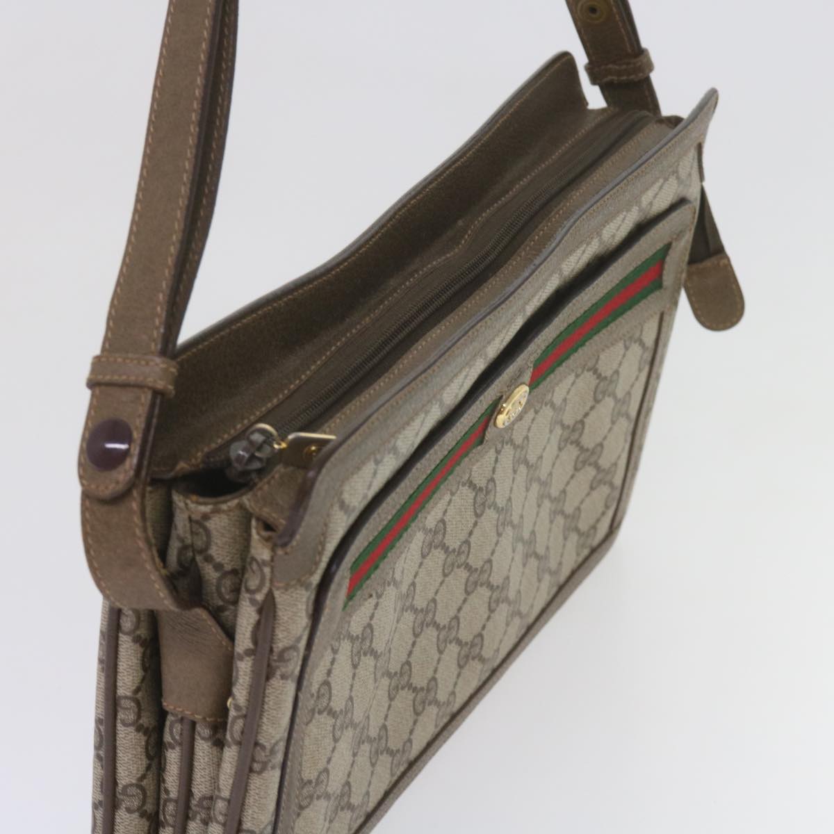 GUCCI GG Supreme Web Sherry Line Shoulder Bag Beige Red 41 02 090 am5260