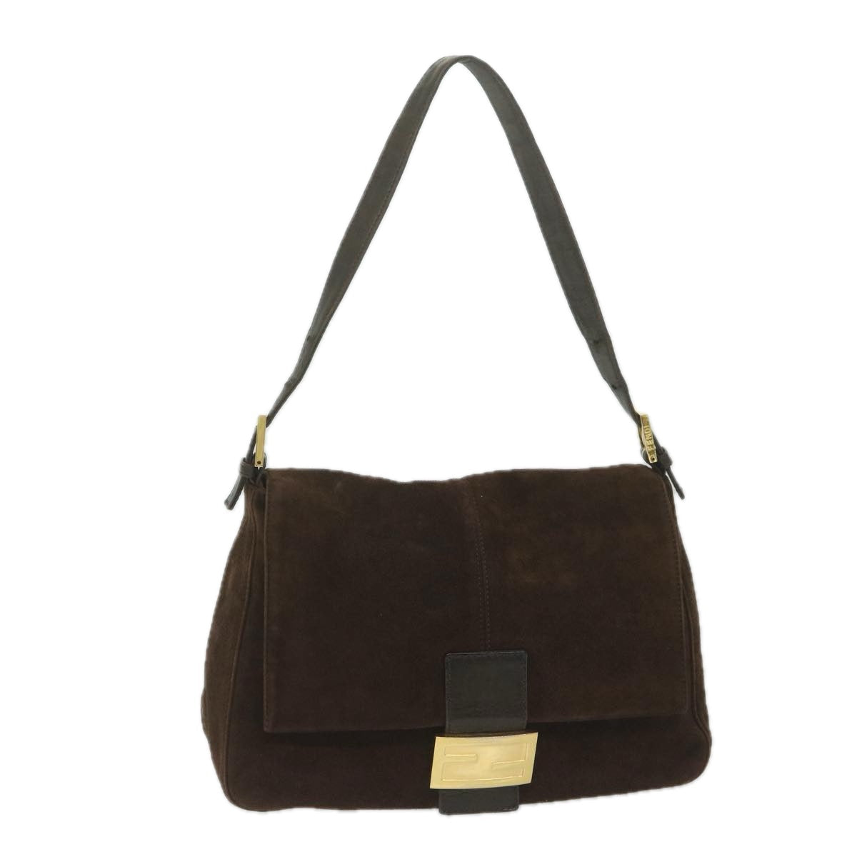 FENDI Mamma Baguette Shoulder Bag Suede Brown am5342