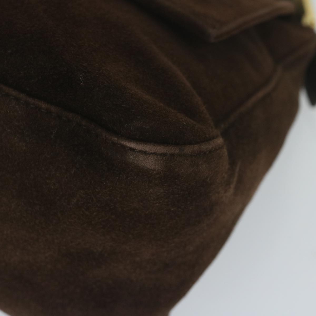 FENDI Mamma Baguette Shoulder Bag Suede Brown am5342