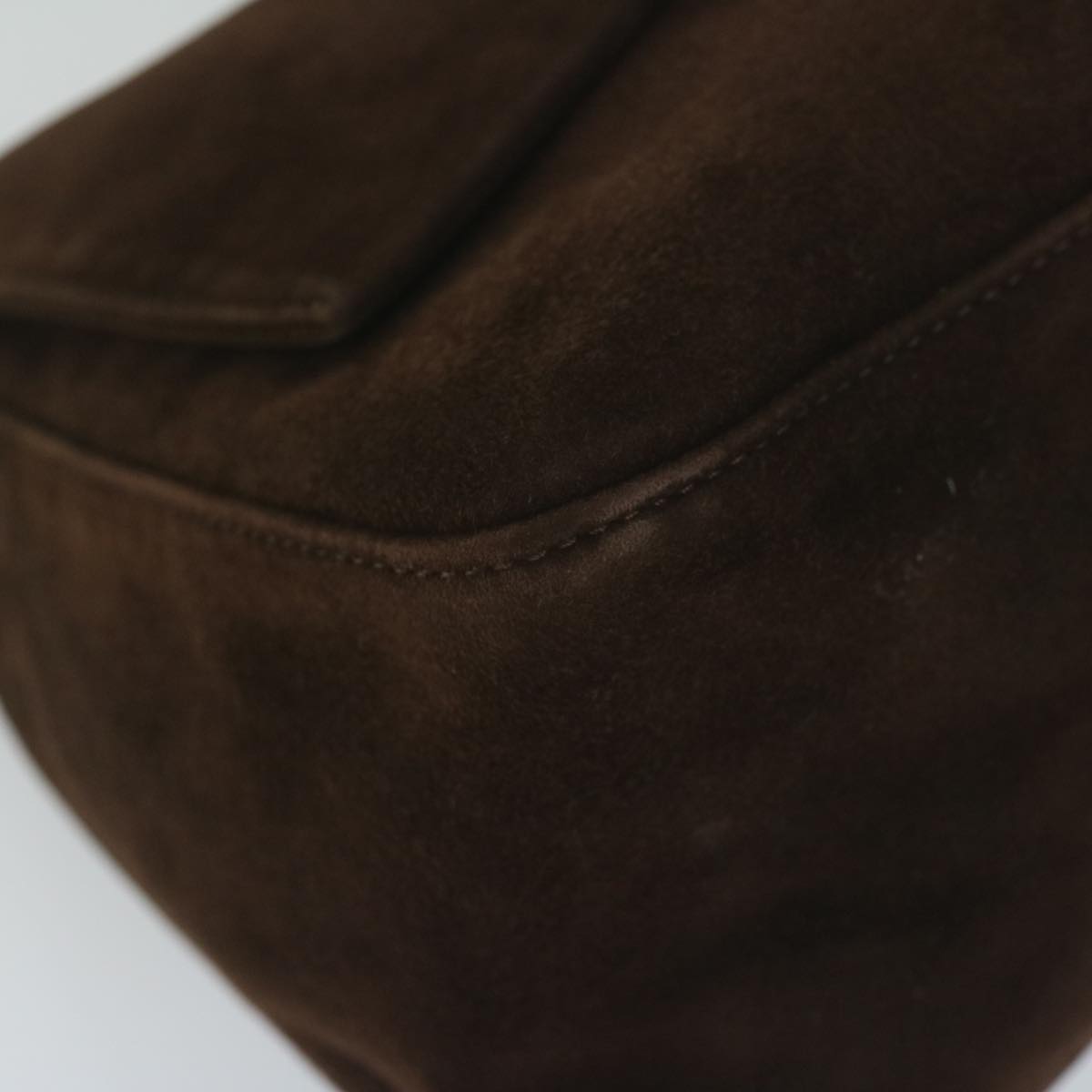 FENDI Mamma Baguette Shoulder Bag Suede Brown am5342