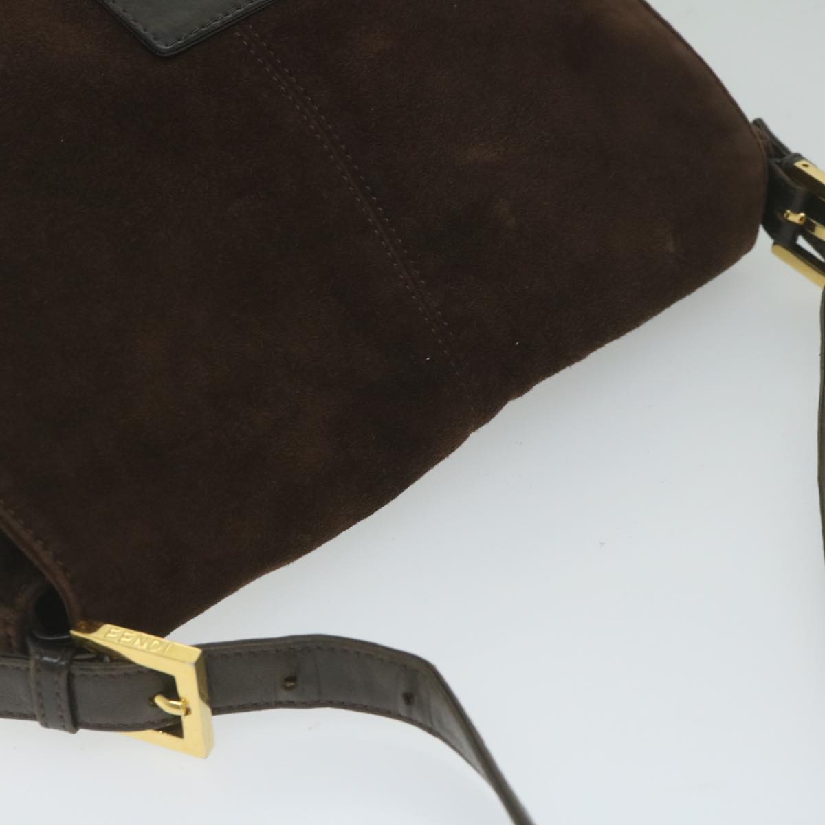 FENDI Mamma Baguette Shoulder Bag Suede Brown am5342
