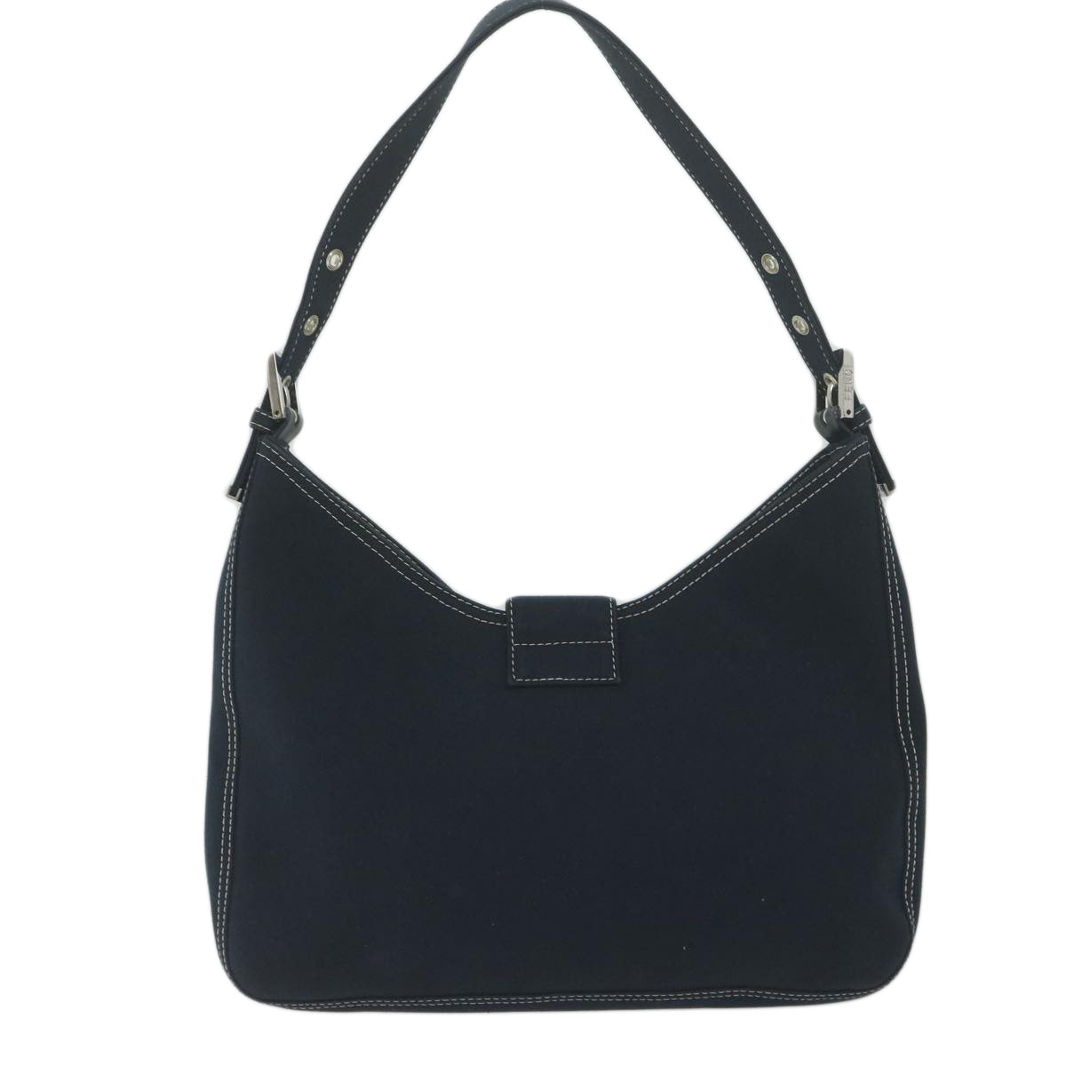 FENDI Mamma Baguette Shoulder Bag Canvas Navy am5373