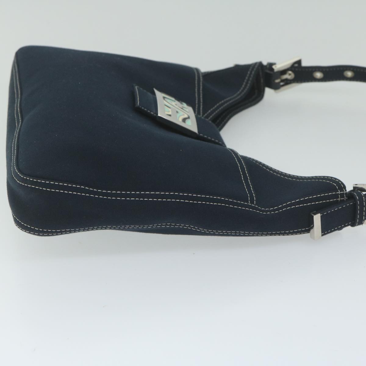 FENDI Mamma Baguette Shoulder Bag Canvas Navy am5373