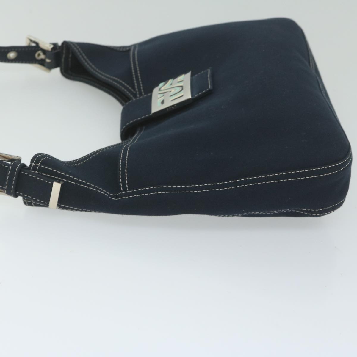 FENDI Mamma Baguette Shoulder Bag Canvas Navy am5373