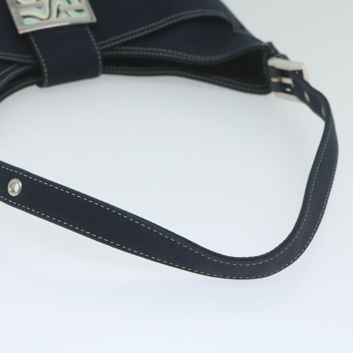 FENDI Mamma Baguette Shoulder Bag Canvas Navy am5373