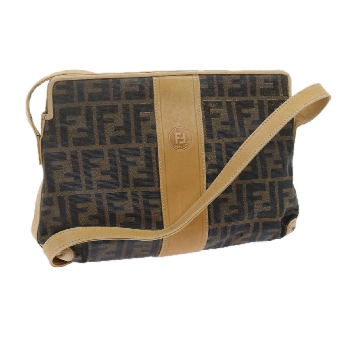 FENDI Zucca Canvas Shoulder Bag Black Brown am5406