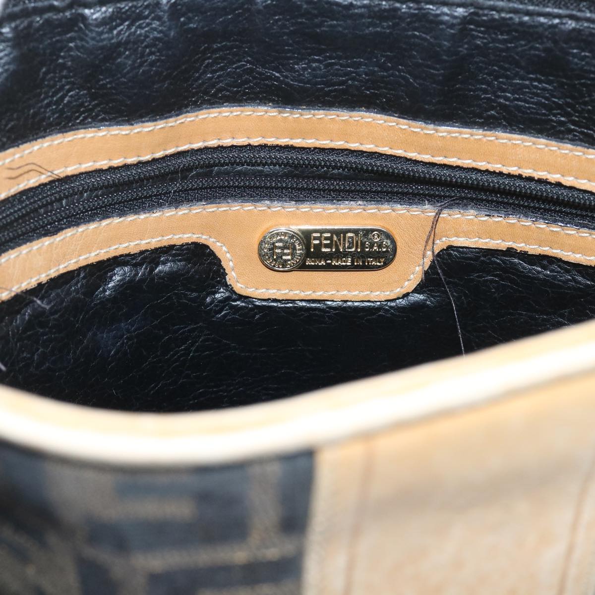 FENDI Zucca Canvas Shoulder Bag Black Brown am5406